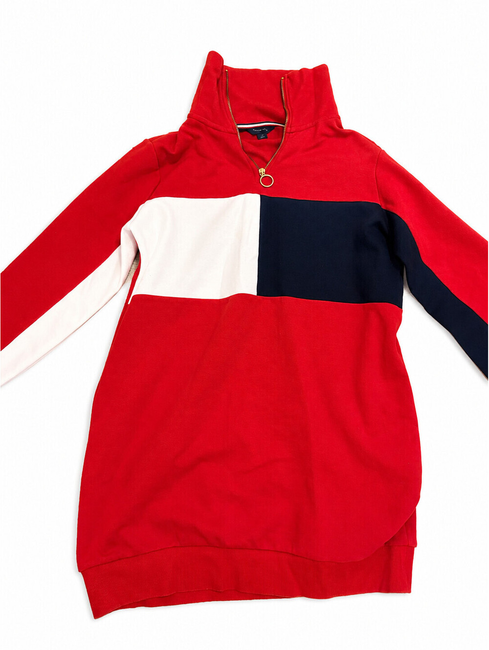Tommy Hilfiger Red Blue White Colorblock 1/4 Zip Pullover Sweatshirt Small S/P